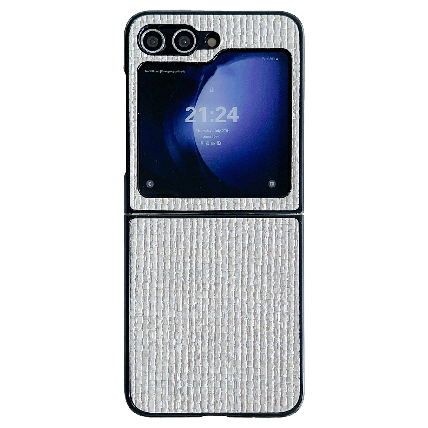 For Samsung Galaxy Z Flip6 5G Case Woven Grid Pattern Leather + PC Phone Cover Two-Piece Design - White