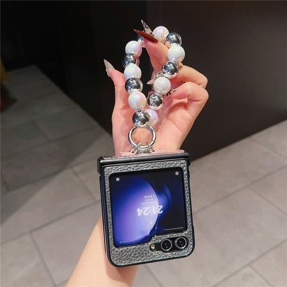 For Samsung Galaxy Z Flip7 FE 5G / Z Flip6 5G Case Hinge Protection Leather Coated Phone Cover with Bead Chain
