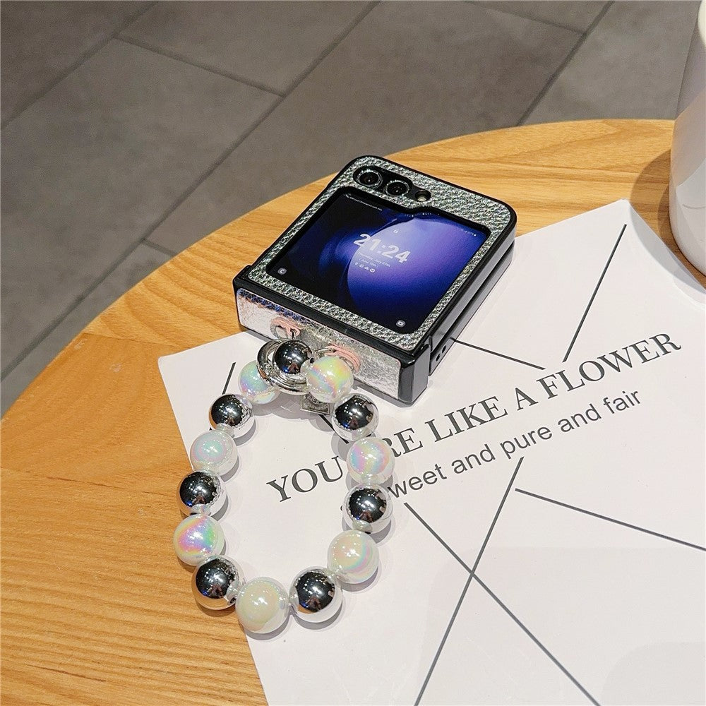 For Samsung Galaxy Z Flip7 FE 5G / Z Flip6 5G Case Hinge Protection Leather Coated Phone Cover with Bead Chain