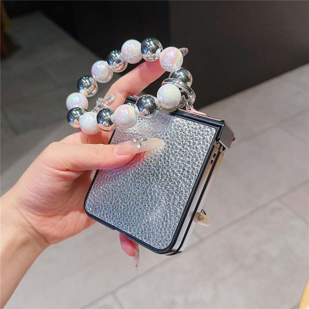For Samsung Galaxy Z Flip7 FE 5G / Z Flip6 5G Case Hinge Protection Leather Coated Phone Cover with Bead Chain