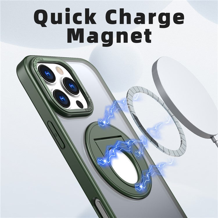 For iPhone 16 Pro Clear Back Case Compatible with MagSafe TPU+PC Kickstand Phone Cover - Blackish Green
