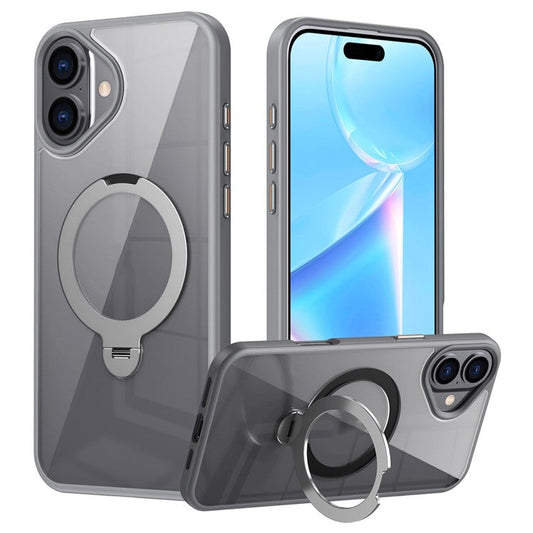 For iPhone 16 Plus Clear Case TPU+Acrylic Kickstand Magnetic Phone Cover - Grey