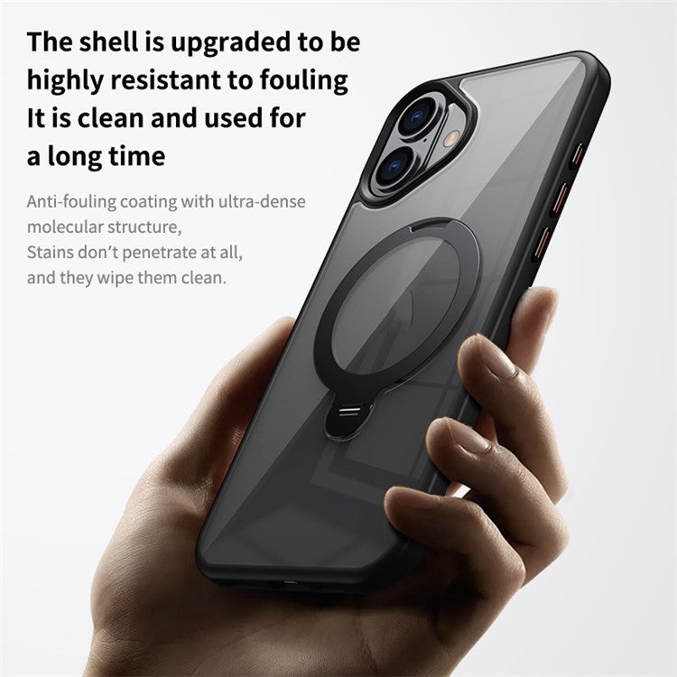 For iPhone 16 Plus Clear Case TPU+Acrylic Kickstand Magnetic Phone Cover - Grey
