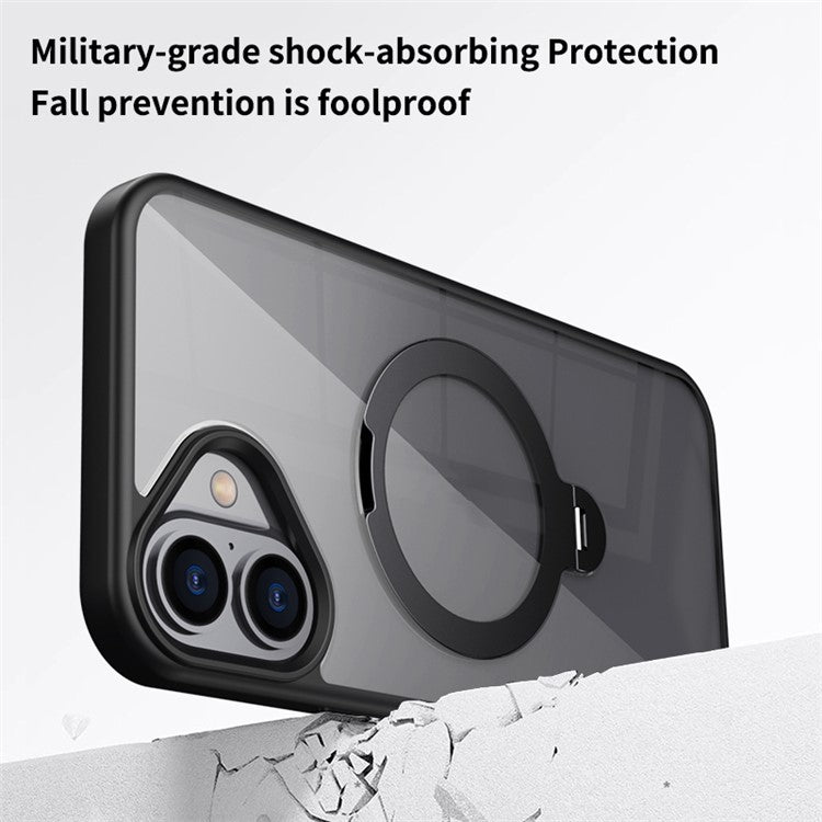 For iPhone 16 Plus Clear Case TPU+Acrylic Kickstand Magnetic Phone Cover - Grey