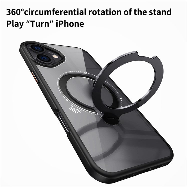 For iPhone 16 Plus Clear Case TPU+Acrylic Kickstand Magnetic Phone Cover - Grey