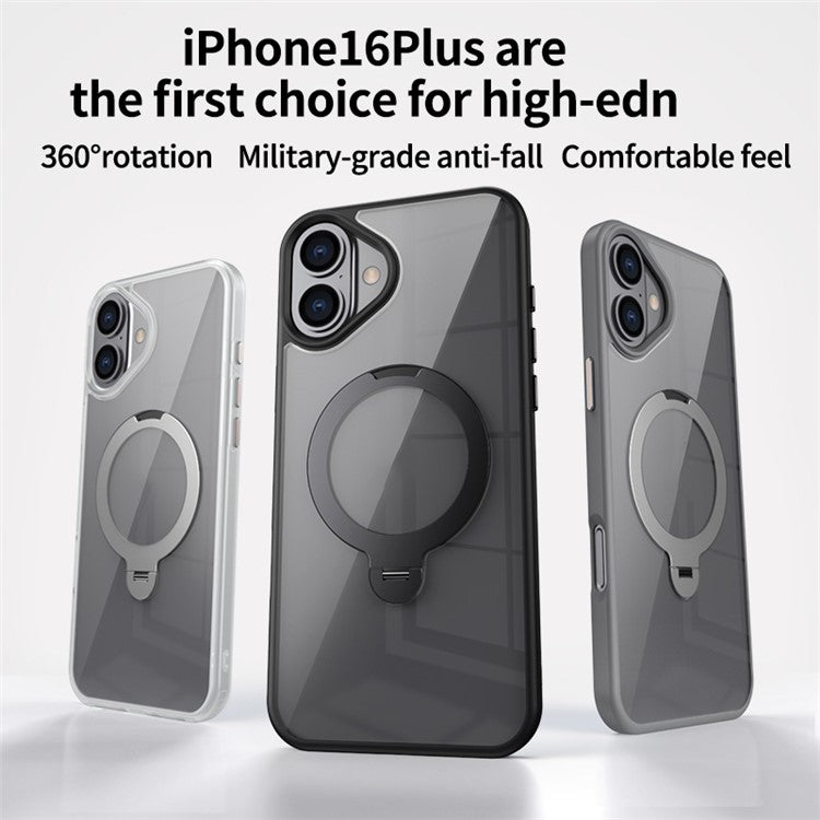For iPhone 16 Plus Clear Case TPU+Acrylic Kickstand Magnetic Phone Cover - Grey