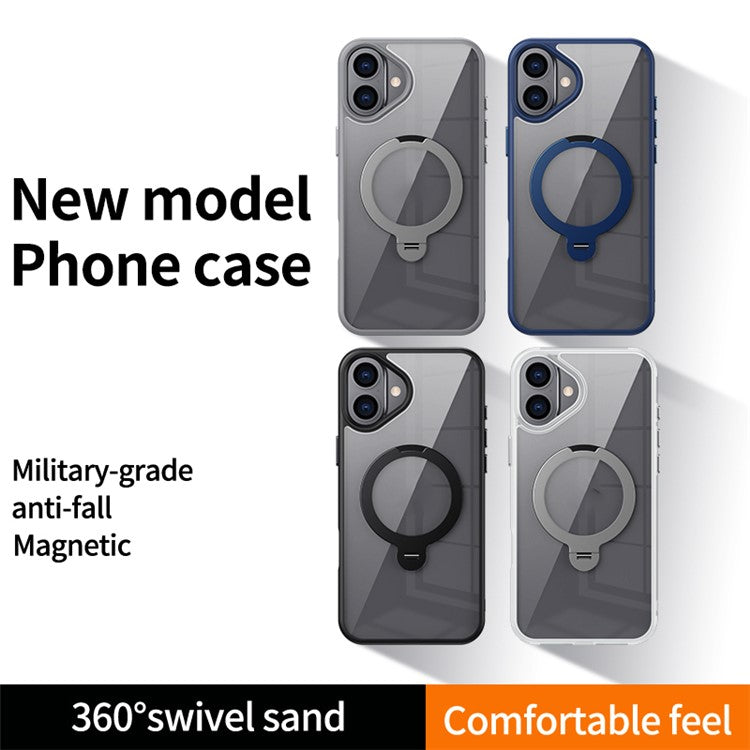 For iPhone 16 Plus Clear Case TPU+Acrylic Kickstand Magnetic Phone Cover - Grey