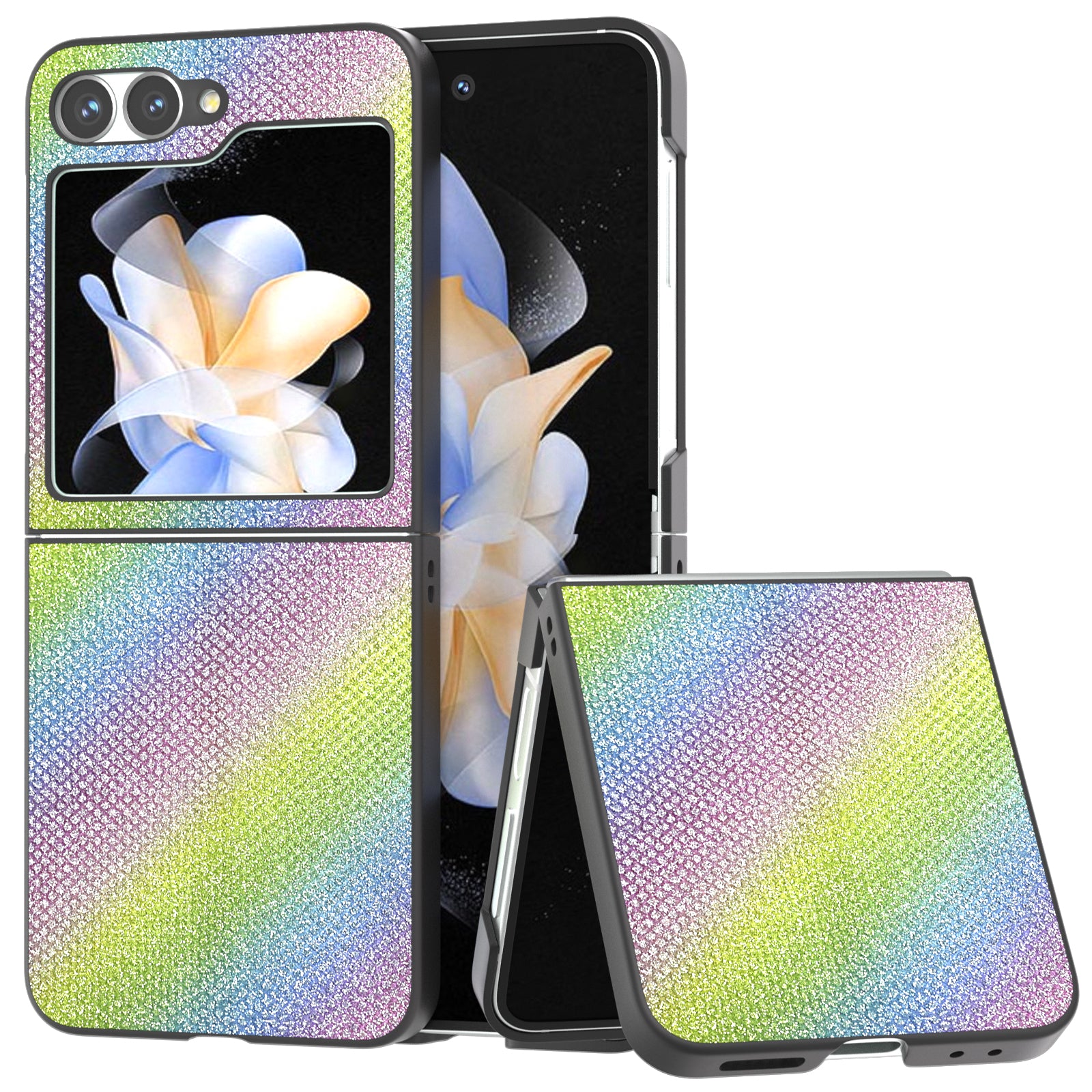 For Samsung Galaxy Z Flip6 5G Case Rhinestone Texture PU+PC Phone Cover - Multi-Color