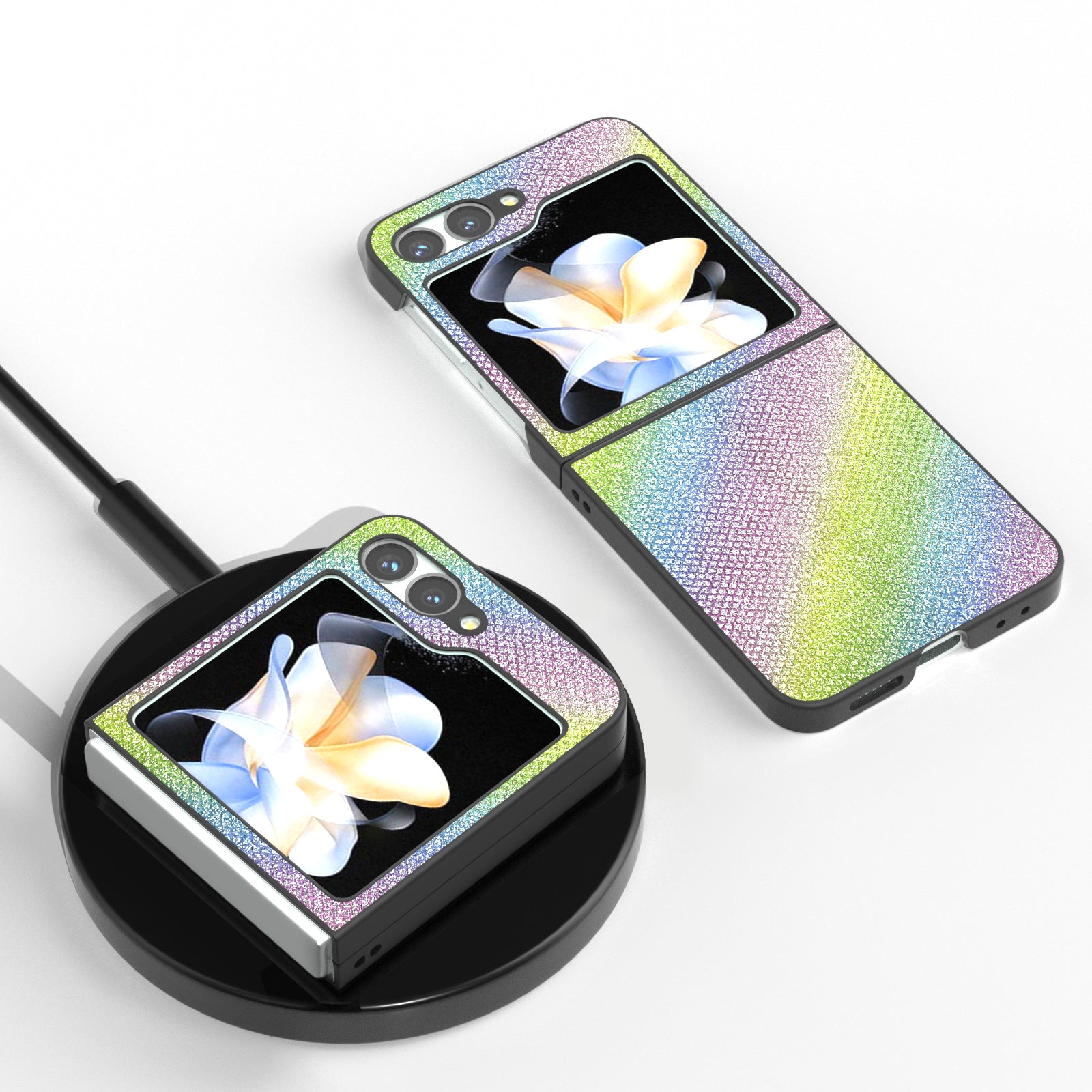 For Samsung Galaxy Z Flip6 5G Case Rhinestone Texture PU+PC Phone Cover - Multi-Color
