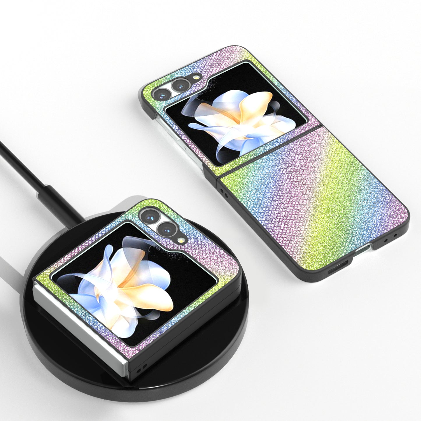 For Samsung Galaxy Z Flip6 5G Case Rhinestone Texture PU+PC Phone Cover - Multi-Color