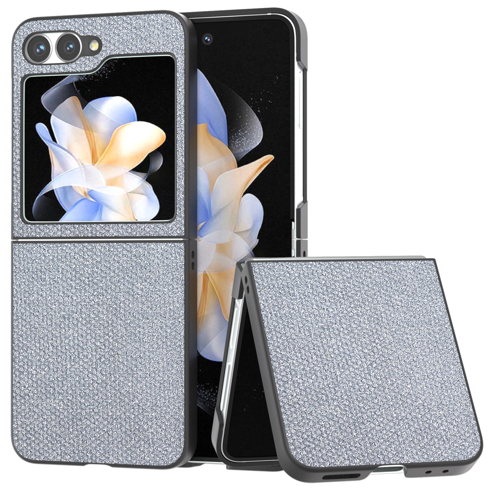 For Samsung Galaxy Z Flip6 5G Case Rhinestone Texture PU+PC Phone Cover - Grey