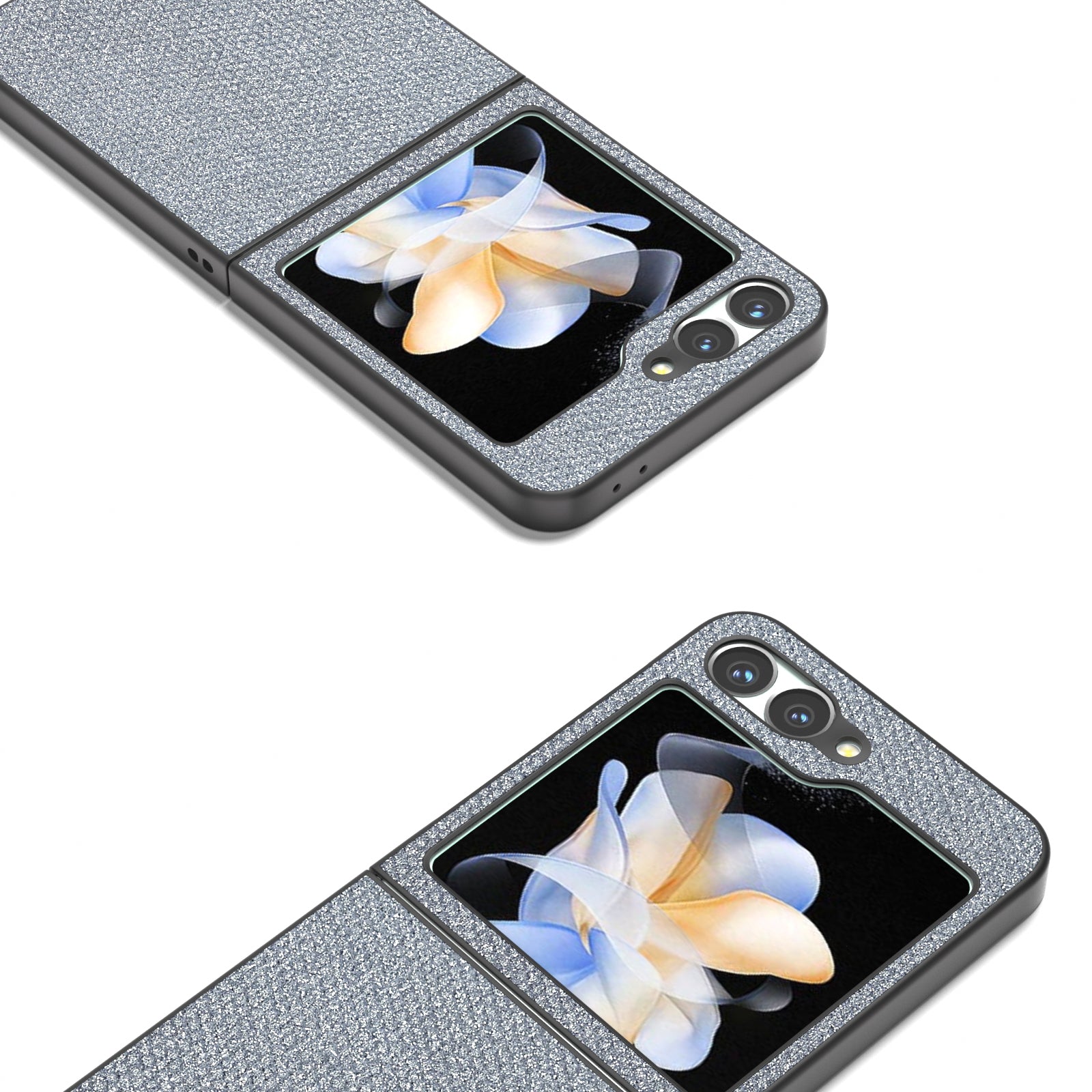 For Samsung Galaxy Z Flip6 5G Case Rhinestone Texture PU+PC Phone Cover - Grey