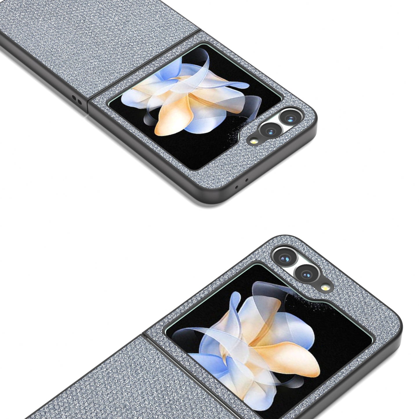 For Samsung Galaxy Z Flip6 5G Case Rhinestone Texture PU+PC Phone Cover - Grey