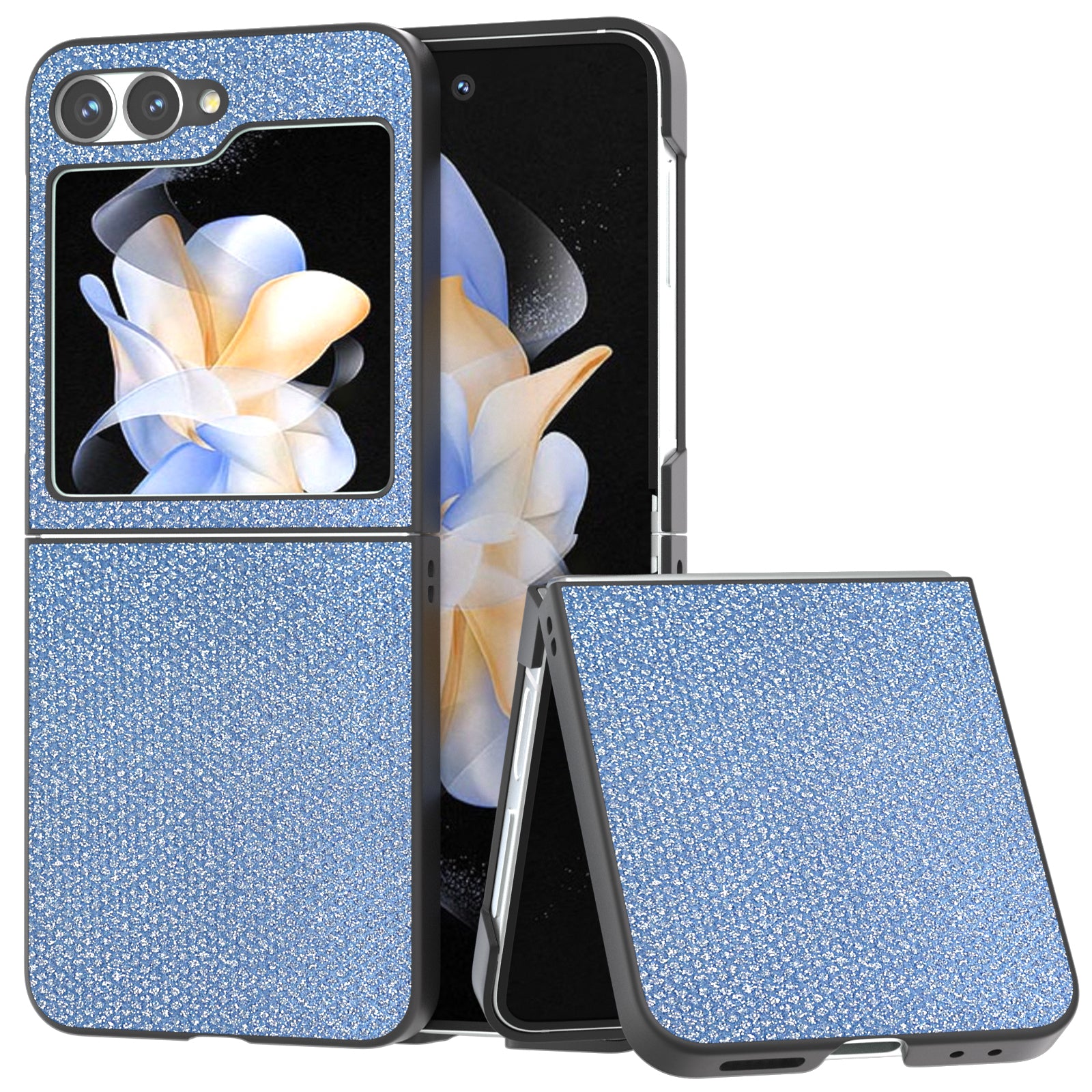 For Samsung Galaxy Z Flip6 5G Case Rhinestone Texture PU+PC Phone Cover - Blue