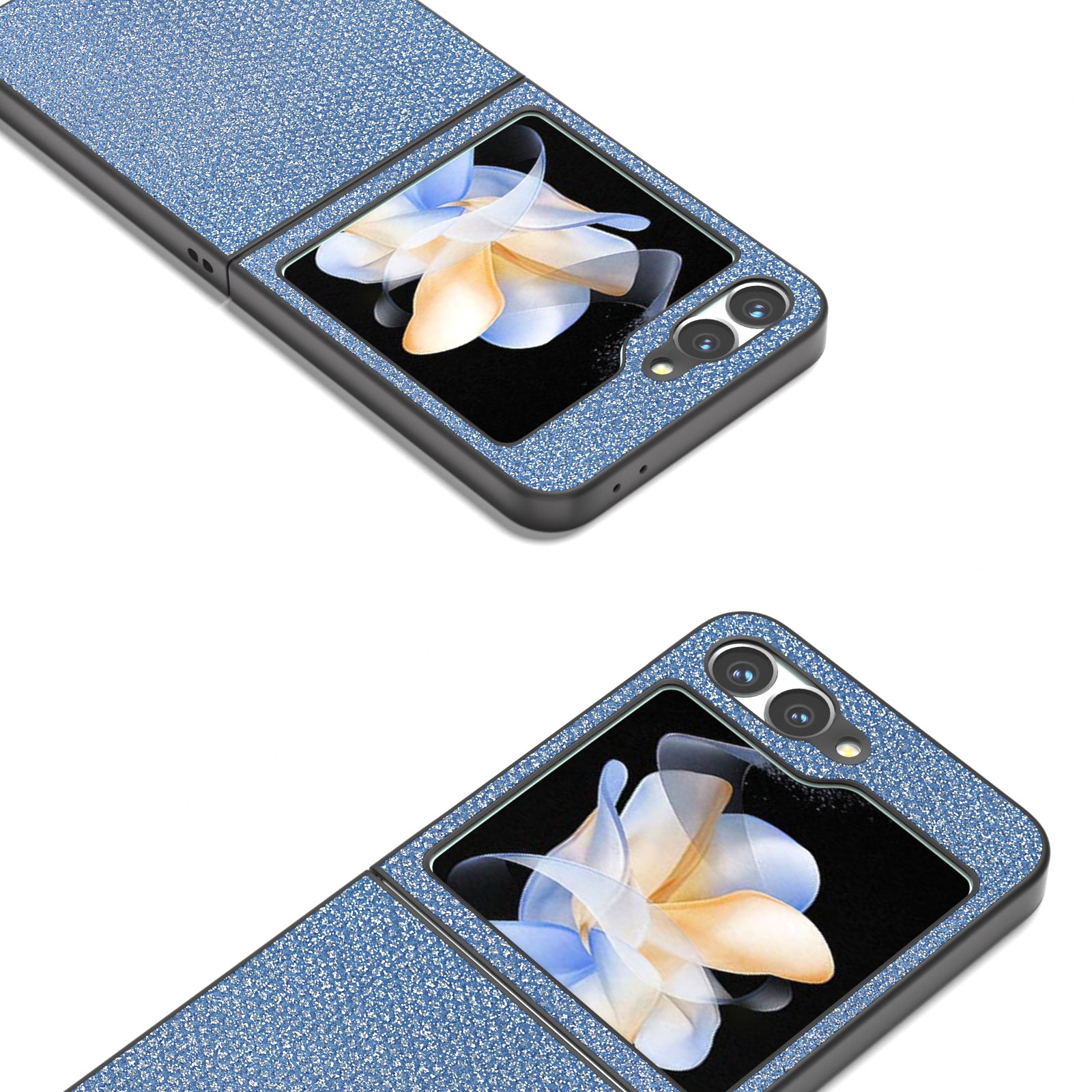 For Samsung Galaxy Z Flip6 5G Case Rhinestone Texture PU+PC Phone Cover - Blue