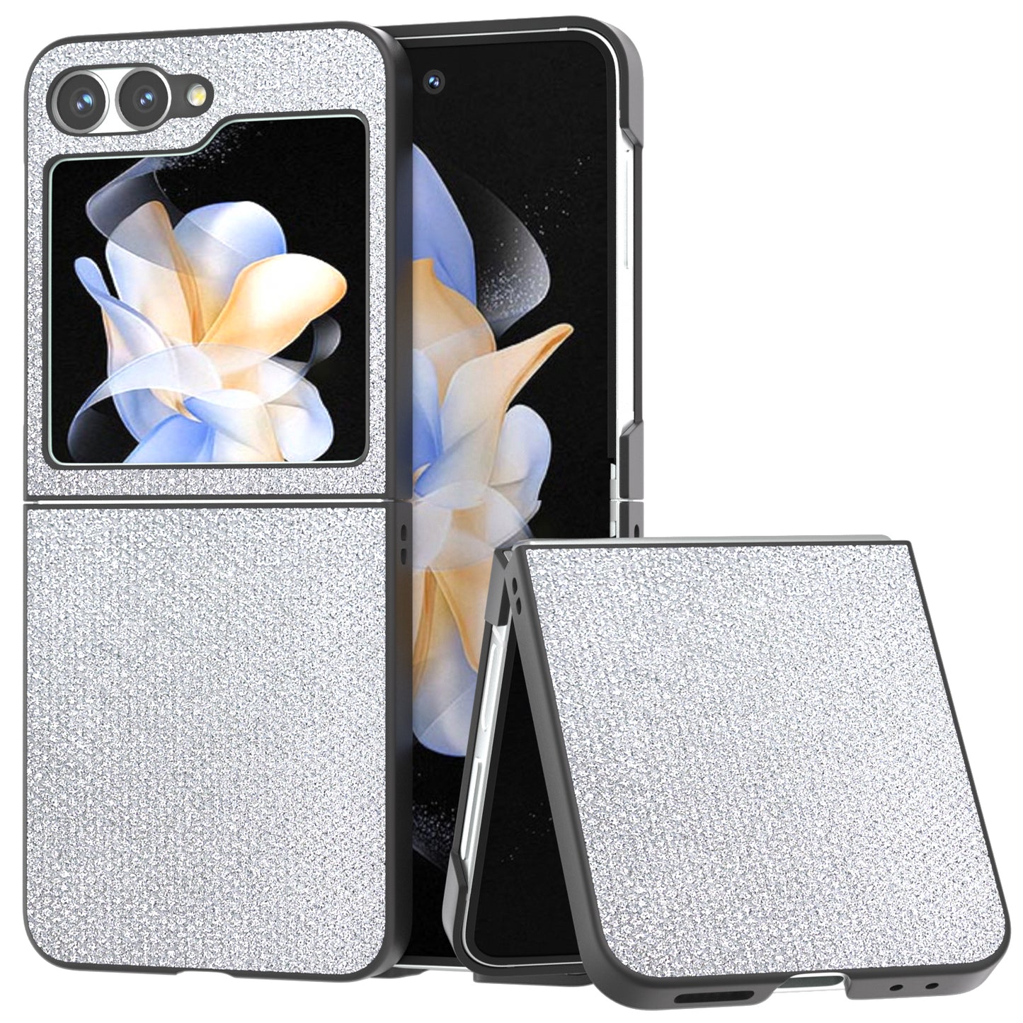 For Samsung Galaxy Z Flip6 5G Case Rhinestone Texture PU+PC Phone Cover - Silver