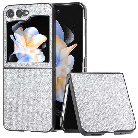 For Samsung Galaxy Z Flip7 FE 5G / Z Flip6 5G Case Rhinestone Texture PU+PC Phone Cover - Silver
