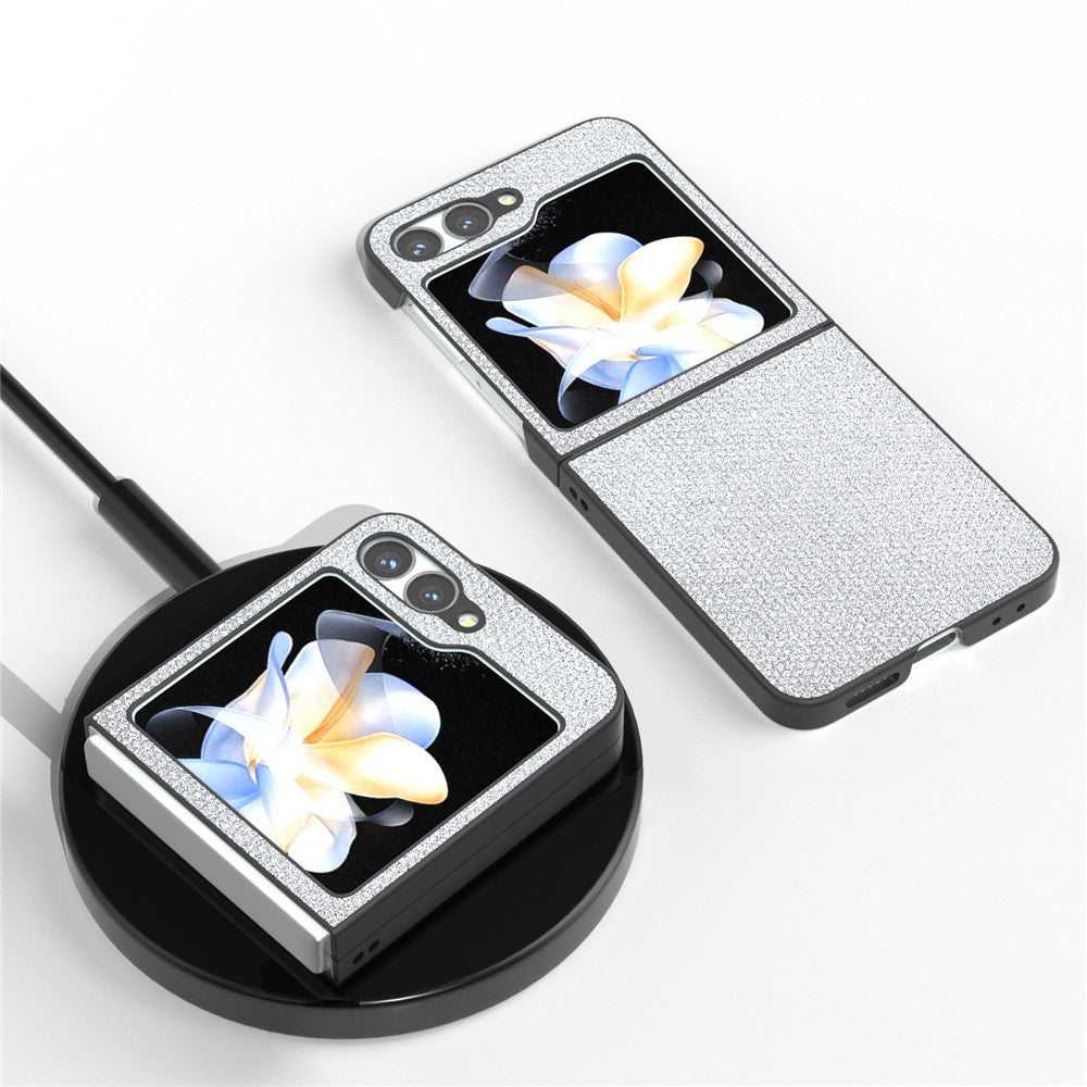 For Samsung Galaxy Z Flip7 FE 5G / Z Flip6 5G Case Rhinestone Texture PU+PC Phone Cover - Silver