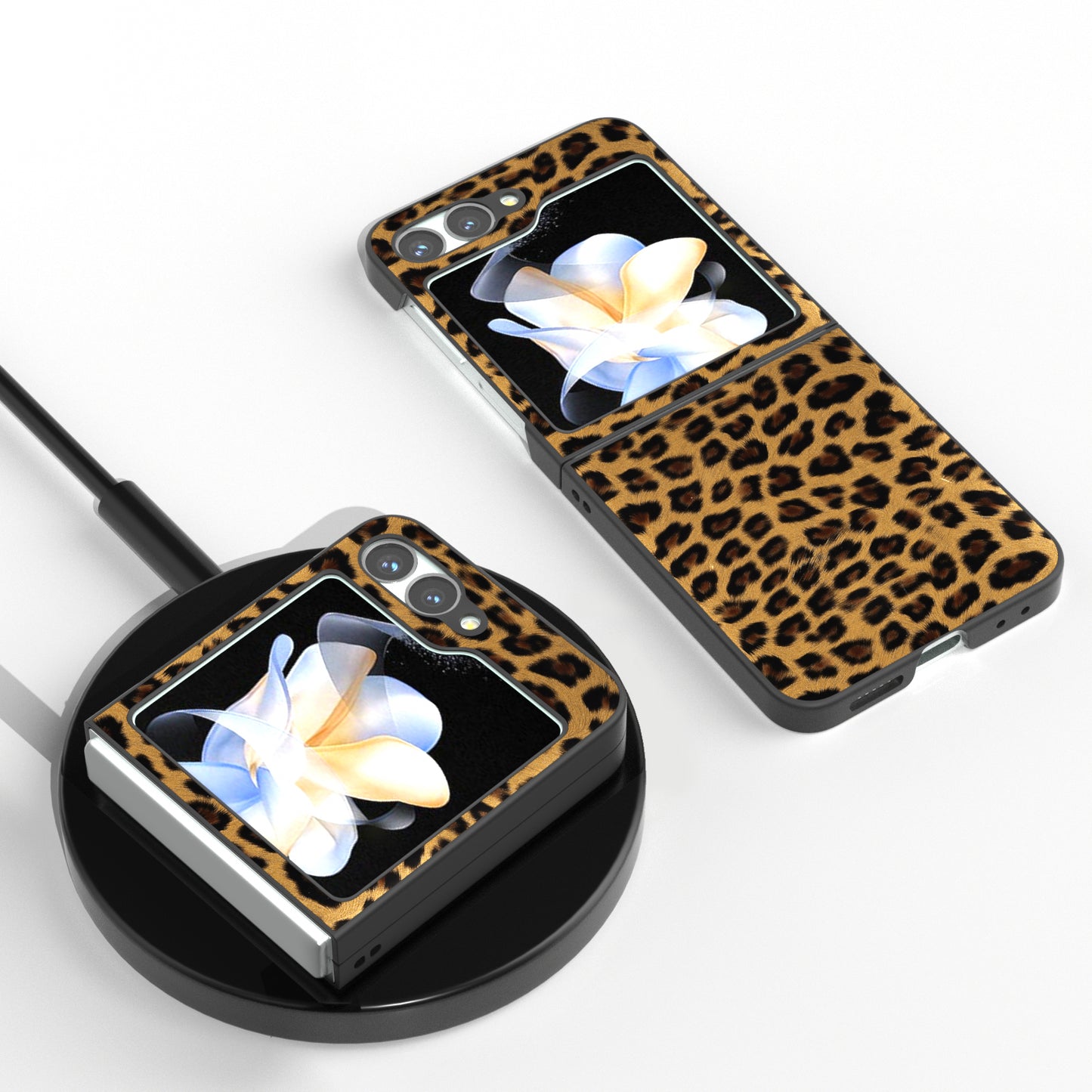 For Samsung Galaxy Z Flip6 5G Case Black Edge PU+PC Leopard Pattern Phone Cover - Gold