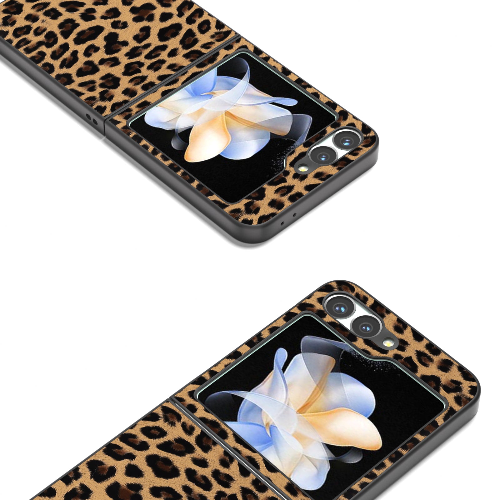 For Samsung Galaxy Z Flip6 5G Case Black Edge PU+PC Leopard Pattern Phone Cover - Champagne Gold