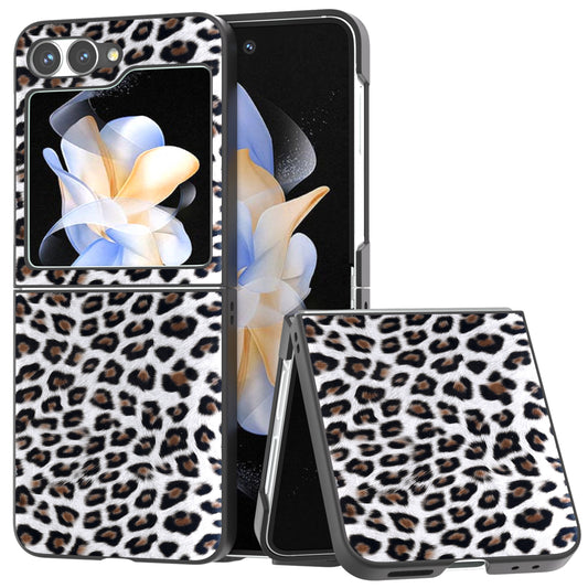 For Samsung Galaxy Z Flip6 5G Case Black Edge PU+PC Leopard Pattern Phone Cover - Silver