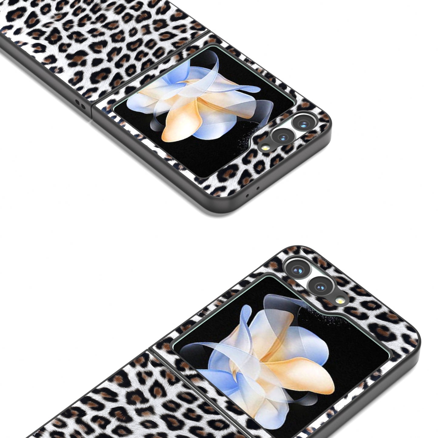 For Samsung Galaxy Z Flip6 5G Case Black Edge PU+PC Leopard Pattern Phone Cover - Silver