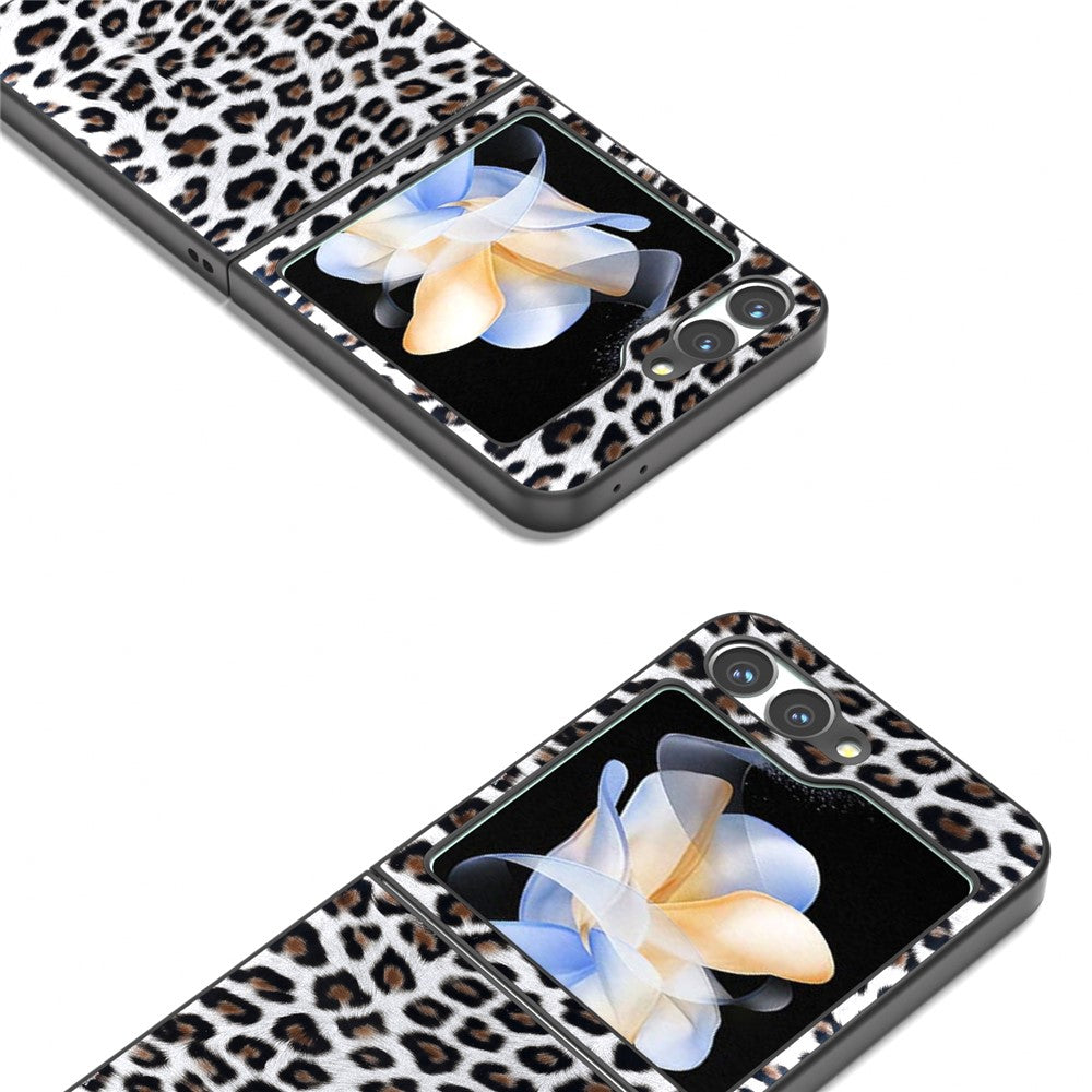 For Samsung Galaxy Z Flip7 FE 5G / Z Flip6 5G Case Black Edge PU+PC Leopard Pattern Phone Cover - Silver