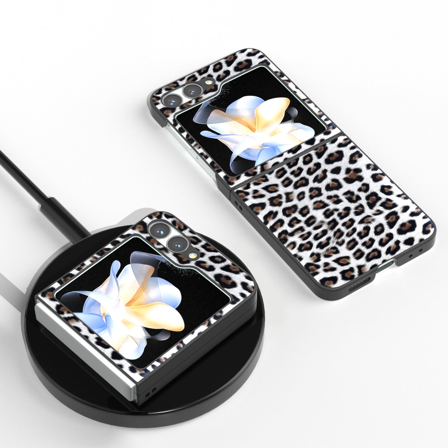 For Samsung Galaxy Z Flip6 5G Case Black Edge PU+PC Leopard Pattern Phone Cover - Silver