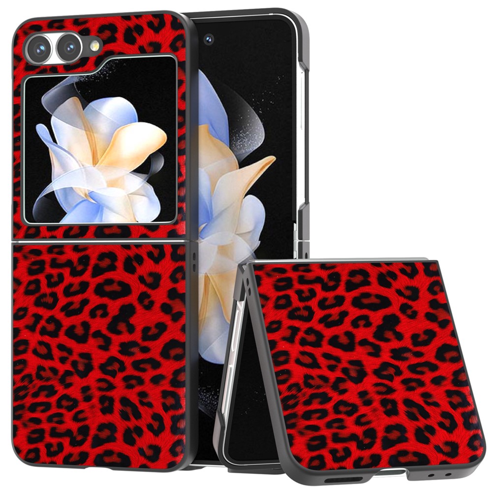 For Samsung Galaxy Z Flip7 FE 5G / Z Flip6 5G Case Black Edge PU+PC Leopard Pattern Phone Cover - Red