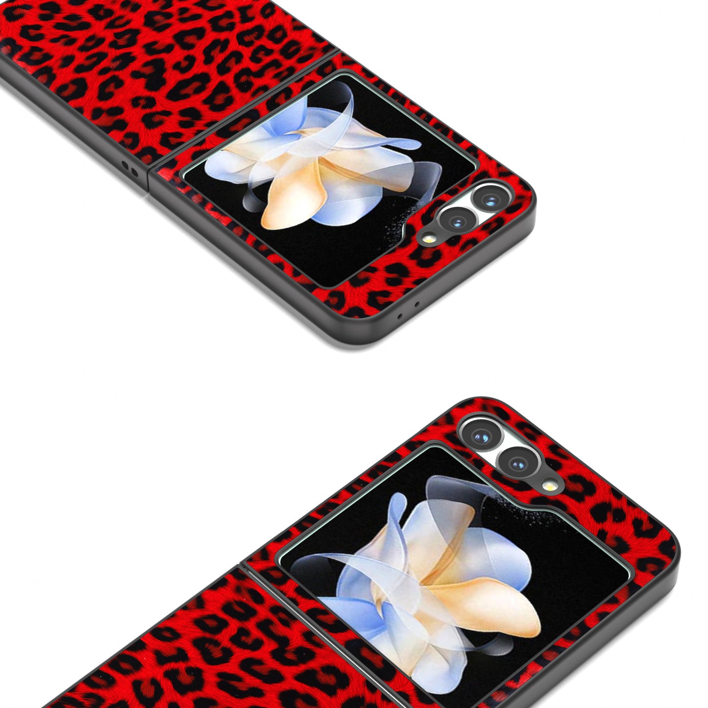 For Samsung Galaxy Z Flip6 5G Case Black Edge PU+PC Leopard Pattern Phone Cover - Red