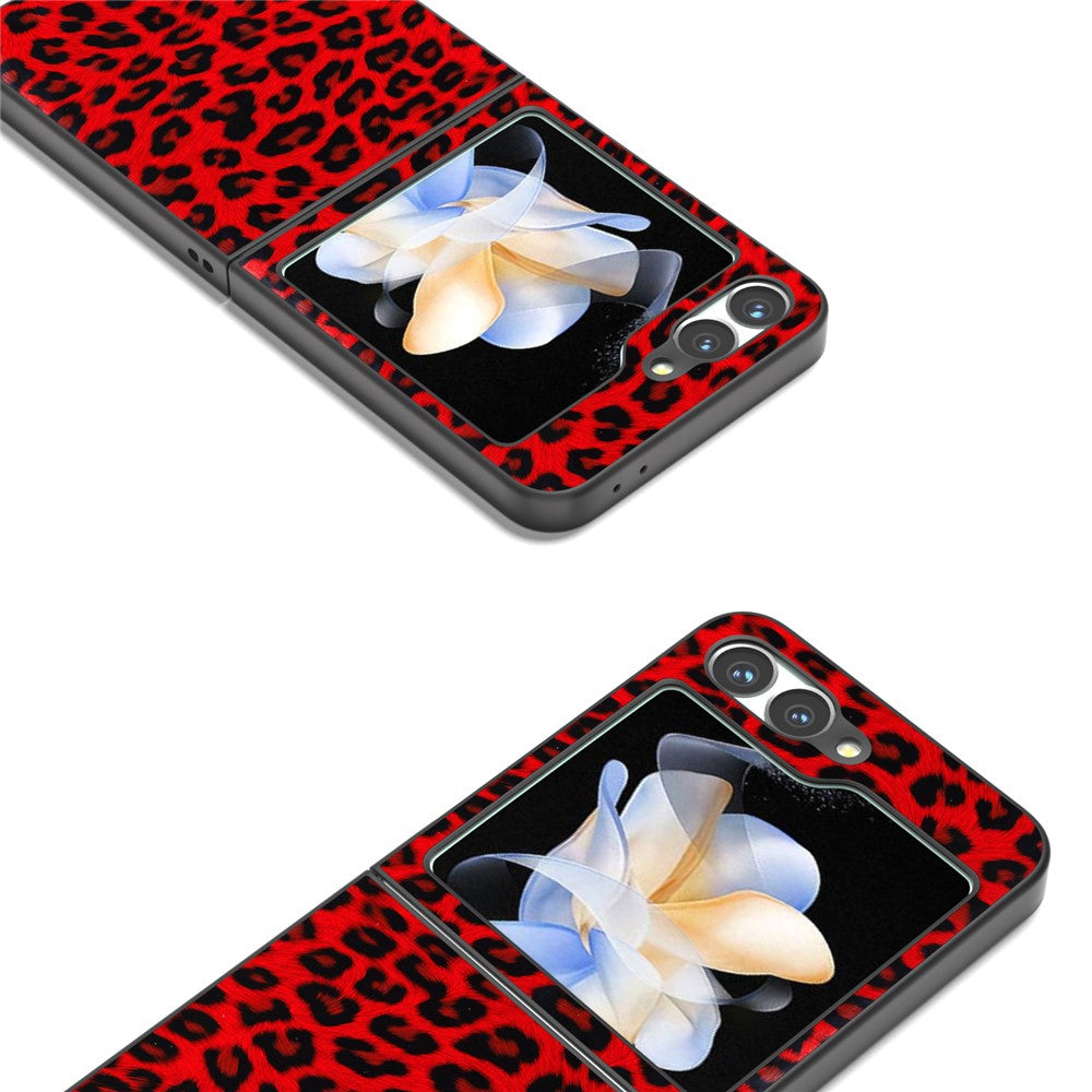 For Samsung Galaxy Z Flip7 FE 5G / Z Flip6 5G Case Black Edge PU+PC Leopard Pattern Phone Cover - Red