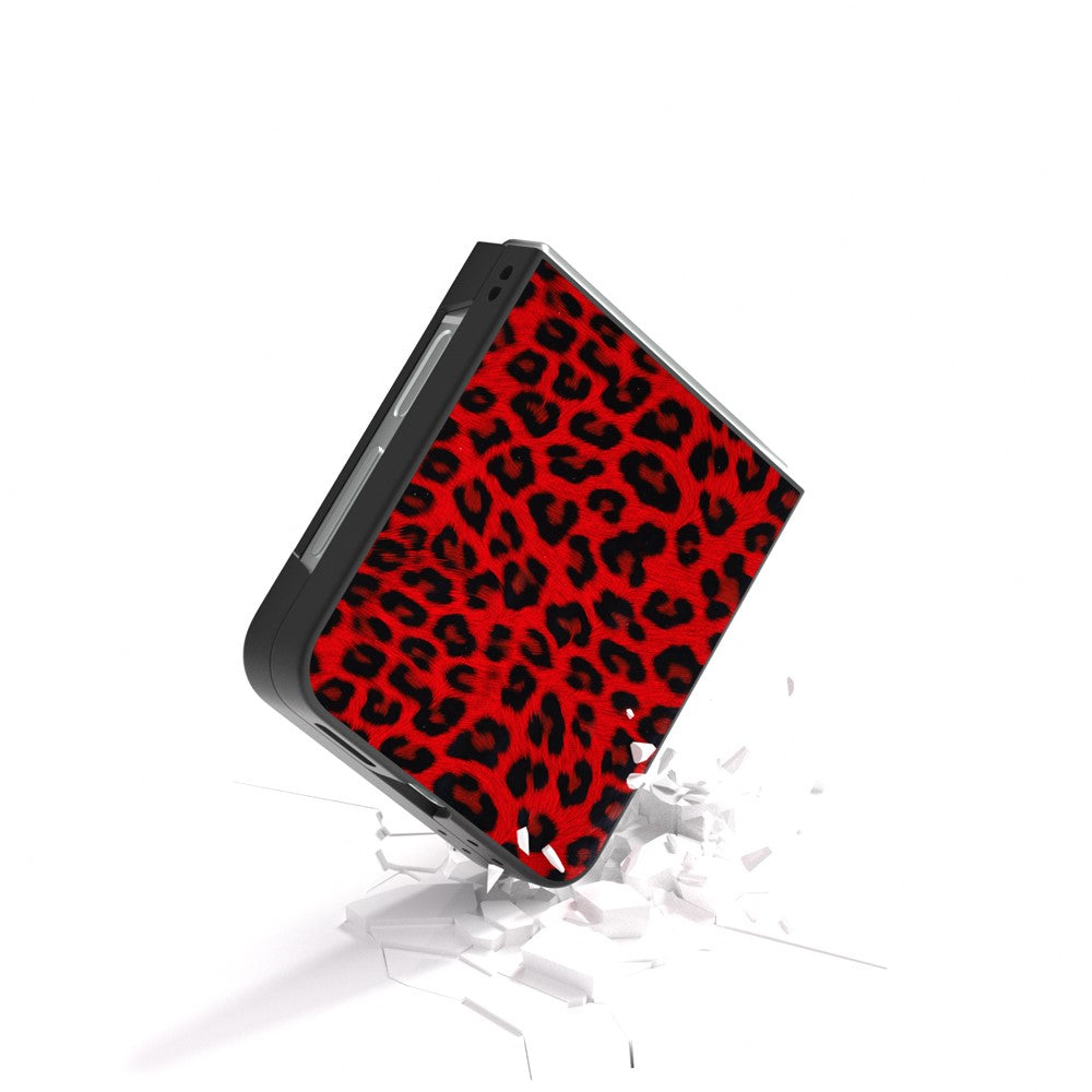 For Samsung Galaxy Z Flip7 FE 5G / Z Flip6 5G Case Black Edge PU+PC Leopard Pattern Phone Cover - Red