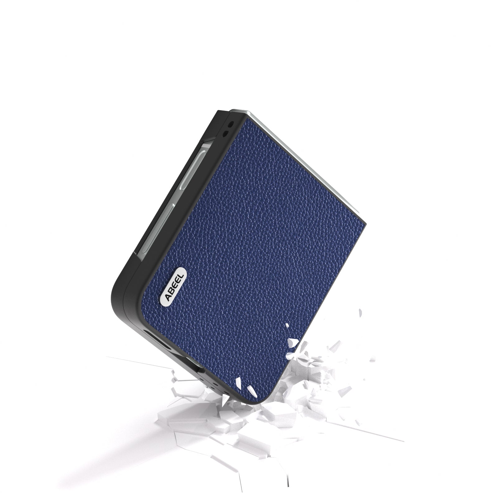 ABEEL For Samsung Galaxy Z Flip6 5G Case Litchi Texture Genuine Cow Leather+PC Phone Cover - Blue