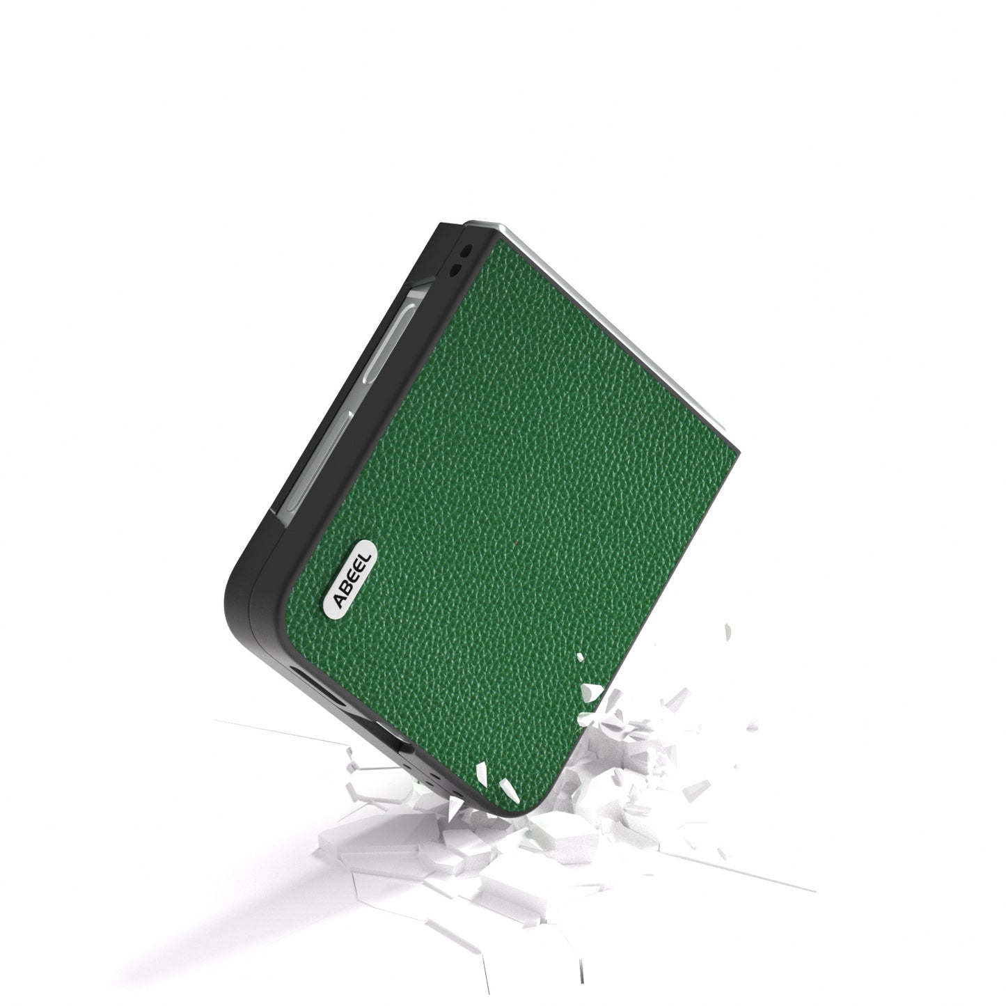 ABEEL For Samsung Galaxy Z Flip6 5G Case Litchi Texture Genuine Cow Leather+PC Phone Cover - Green