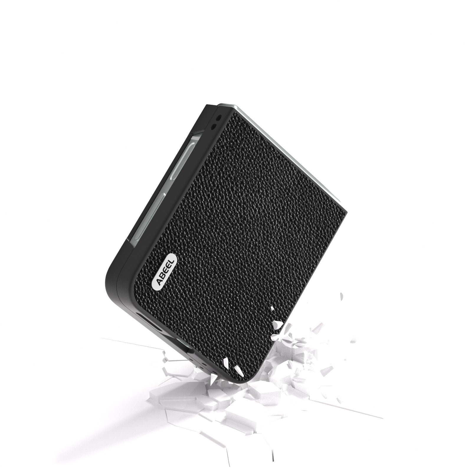 ABEEL For Samsung Galaxy Z Flip6 5G Case Litchi Texture Genuine Cow Leather+PC Phone Cover - Black