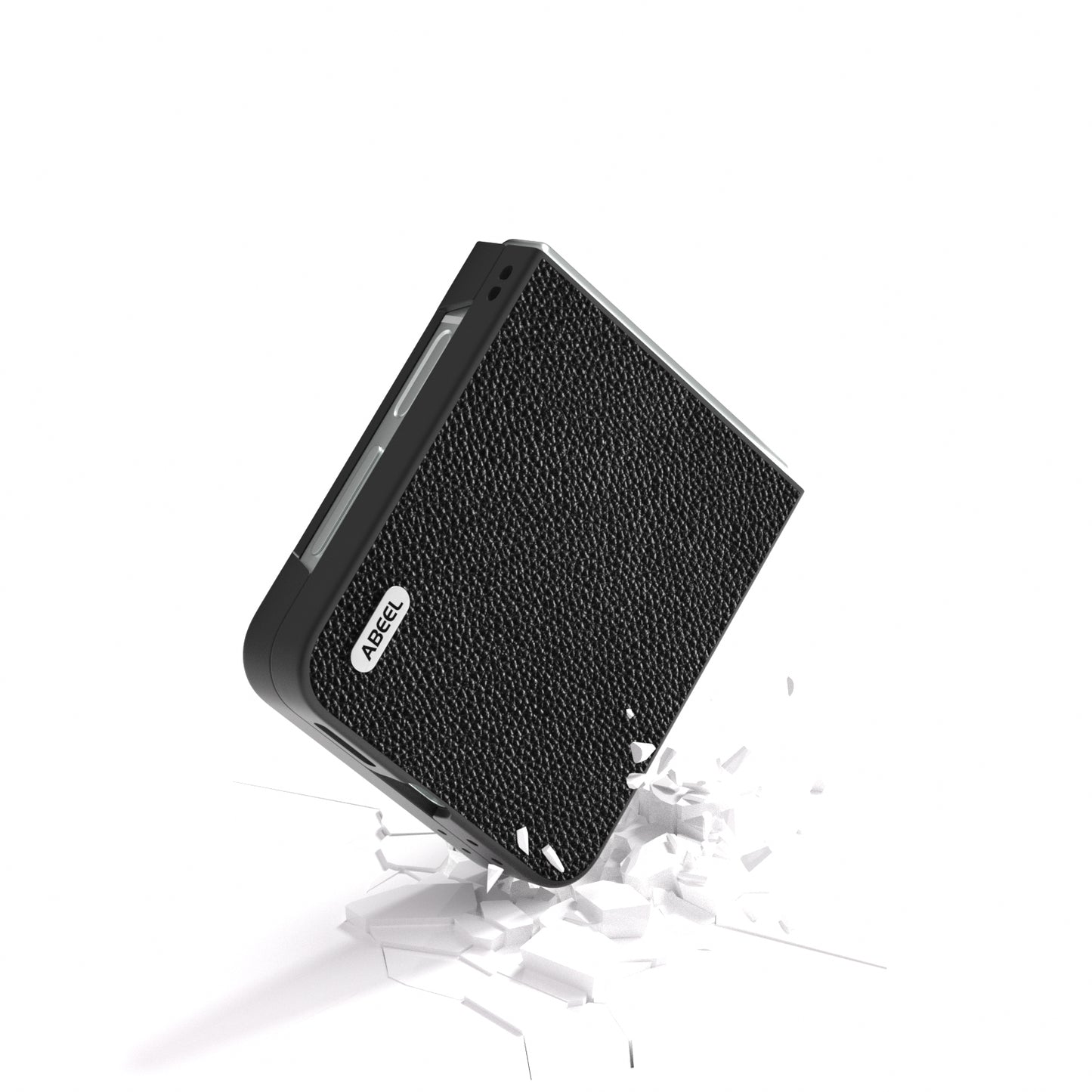 ABEEL For Samsung Galaxy Z Flip6 5G Case Litchi Texture Genuine Cow Leather+PC Phone Cover - Black