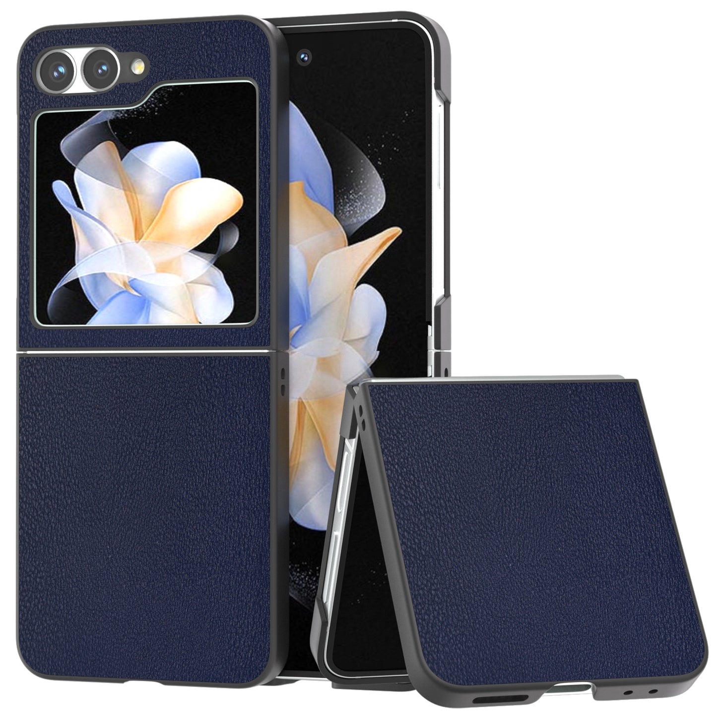 For Samsung Galaxy Z Flip6 5G Case PU Leather Coated Hard PC Folding Phone Cover - Blue