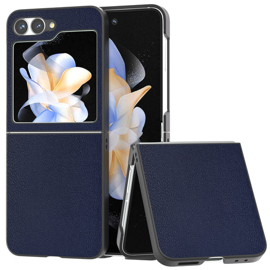 For Samsung Galaxy Z Flip6 5G Case PU Leather Coated Hard PC Folding Phone Cover - Blue
