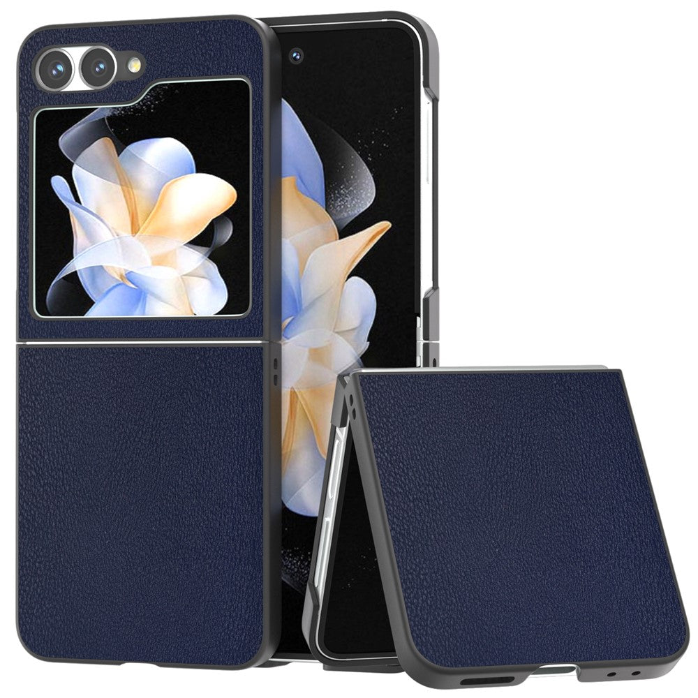 For Samsung Galaxy Z Flip7 FE 5G / Z Flip6 5G Case PU Leather Coated Hard PC Folding Phone Cover - Blue