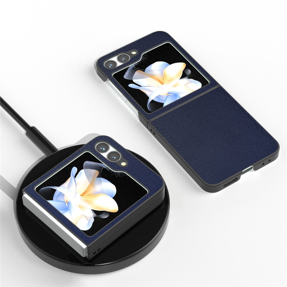 For Samsung Galaxy Z Flip7 FE 5G / Z Flip6 5G Case PU Leather Coated Hard PC Folding Phone Cover - Blue