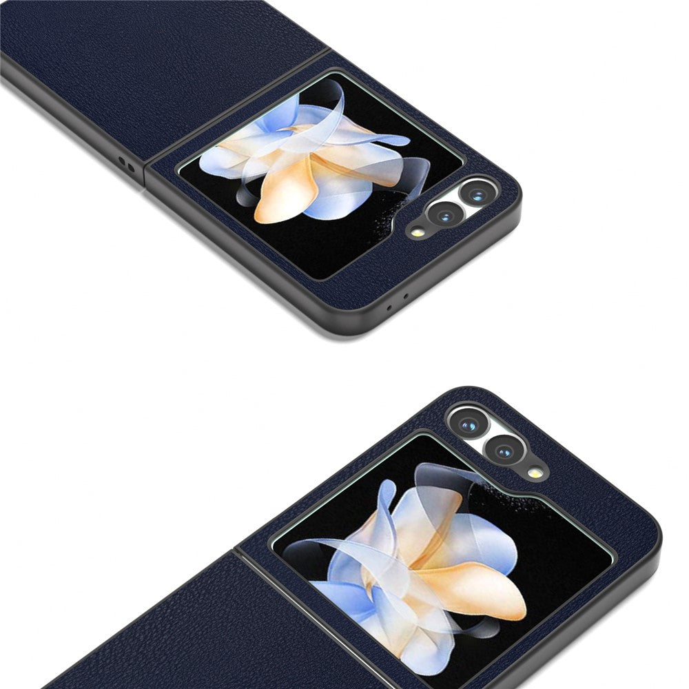 For Samsung Galaxy Z Flip7 FE 5G / Z Flip6 5G Case PU Leather Coated Hard PC Folding Phone Cover - Blue