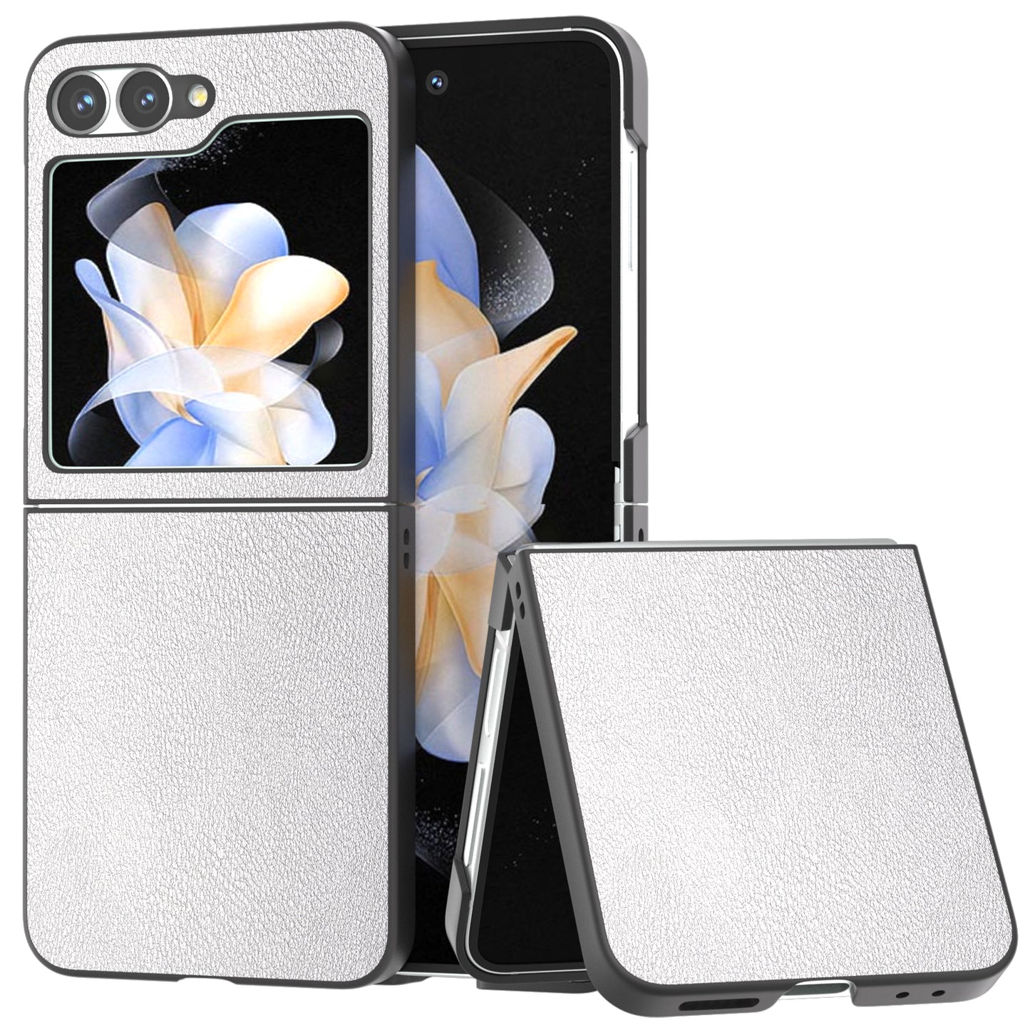 For Samsung Galaxy Z Flip6 5G Case PU Leather Coated Hard PC Folding Phone Cover - Silver