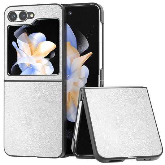 For Samsung Galaxy Z Flip6 5G Case PU Leather Coated Hard PC Folding Phone Cover - Silver