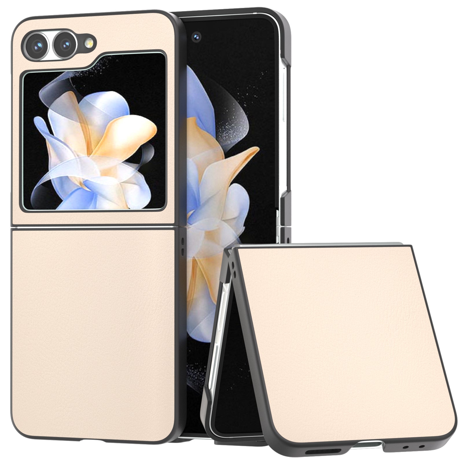 For Samsung Galaxy Z Flip6 5G Case PU Leather Coated Hard PC Folding Phone Cover - Light Yellow