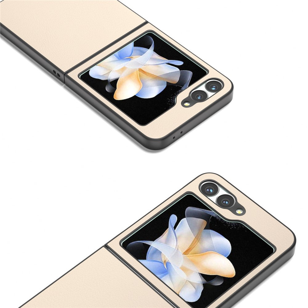 For Samsung Galaxy Z Flip7 FE 5G / Z Flip6 5G Case PU Leather Coated Hard PC Folding Phone Cover - Light Yellow