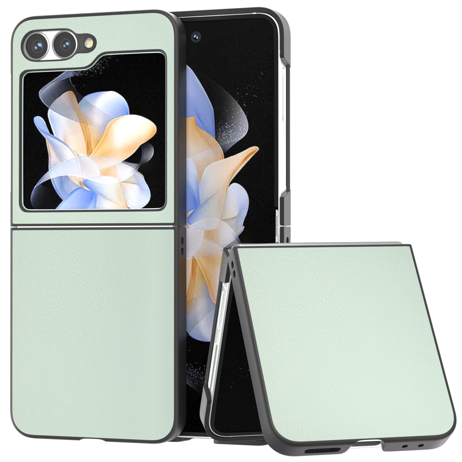 For Samsung Galaxy Z Flip6 5G Case PU Leather Coated Hard PC Folding Phone Cover - Light Green