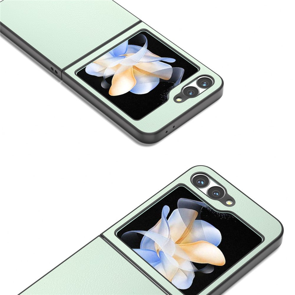For Samsung Galaxy Z Flip7 FE 5G / Z Flip6 5G Case PU Leather Coated Hard PC Folding Phone Cover - Light Green