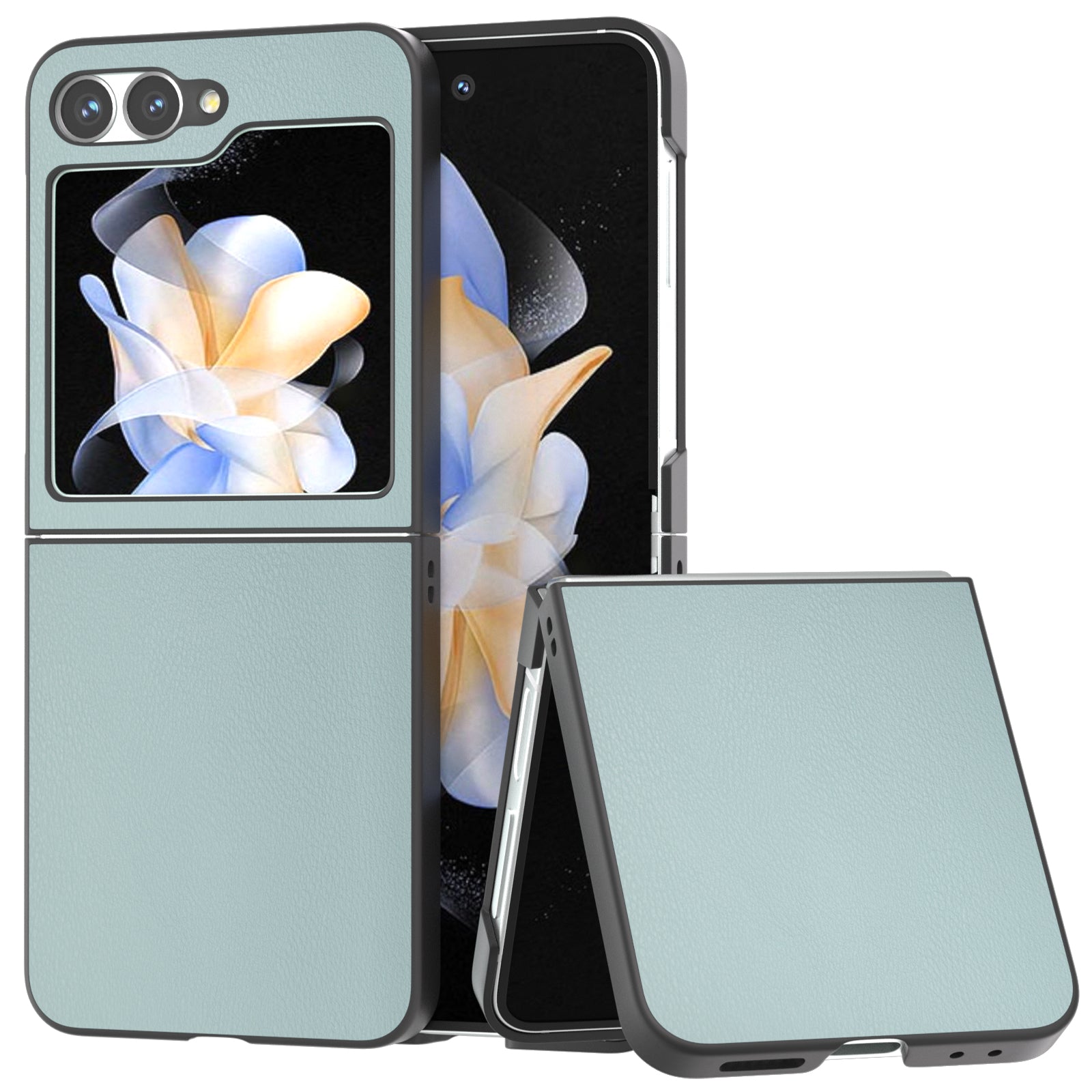 For Samsung Galaxy Z Flip6 5G Case PU Leather Coated Hard PC Folding Phone Cover - Baby Blue