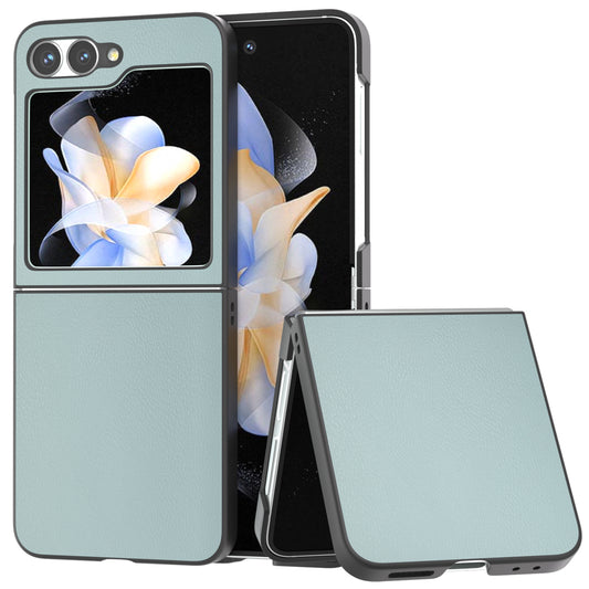For Samsung Galaxy Z Flip6 5G Case PU Leather Coated Hard PC Folding Phone Cover - Baby Blue