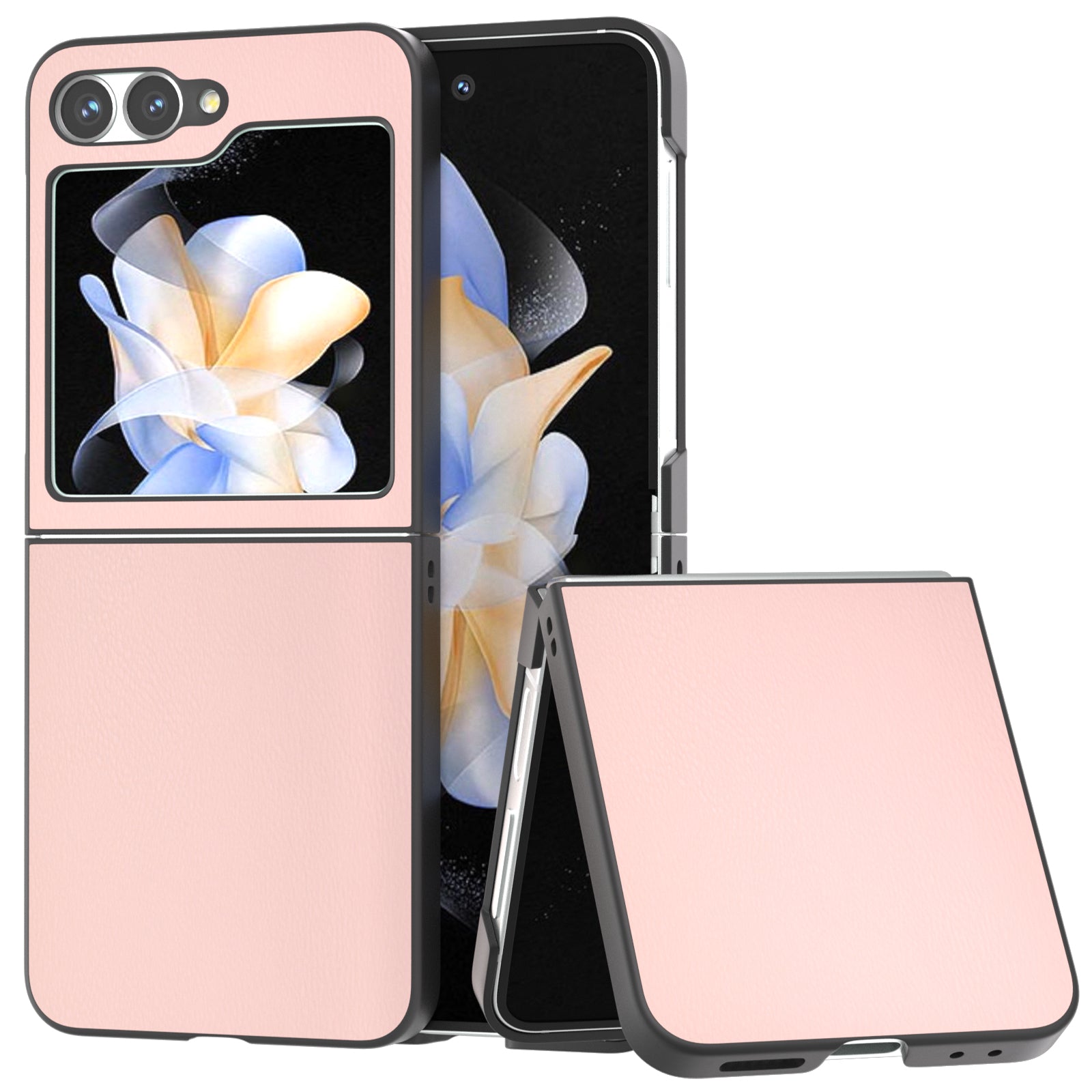For Samsung Galaxy Z Flip6 5G Case PU Leather Coated Hard PC Folding Phone Cover - Light Pink